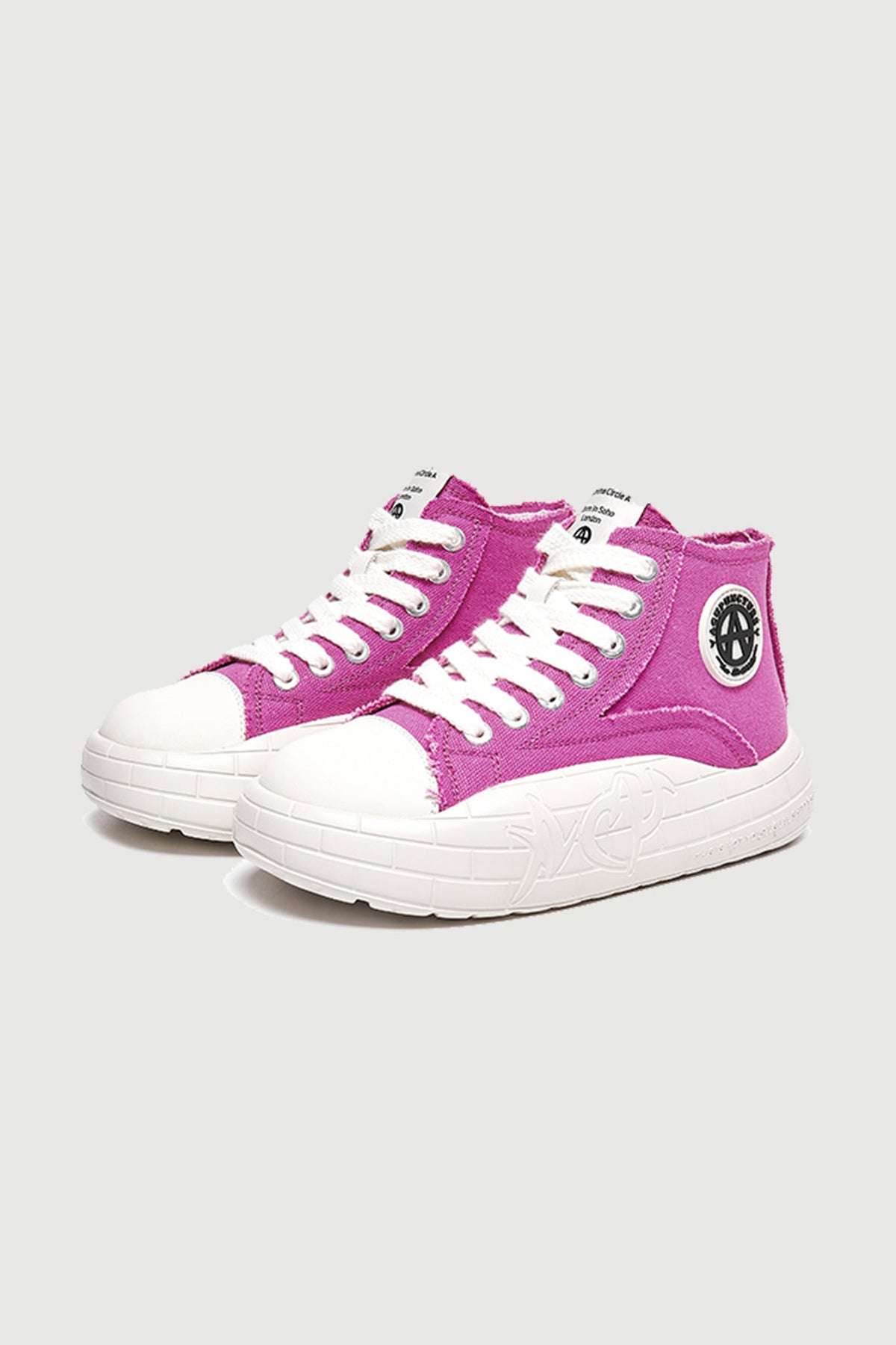 NYU Vulc Mid Pink/White — three-quarter product