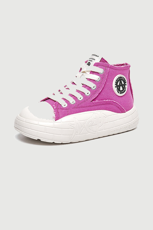 NYU Vulc Mid Pink/White — three-quarter product view