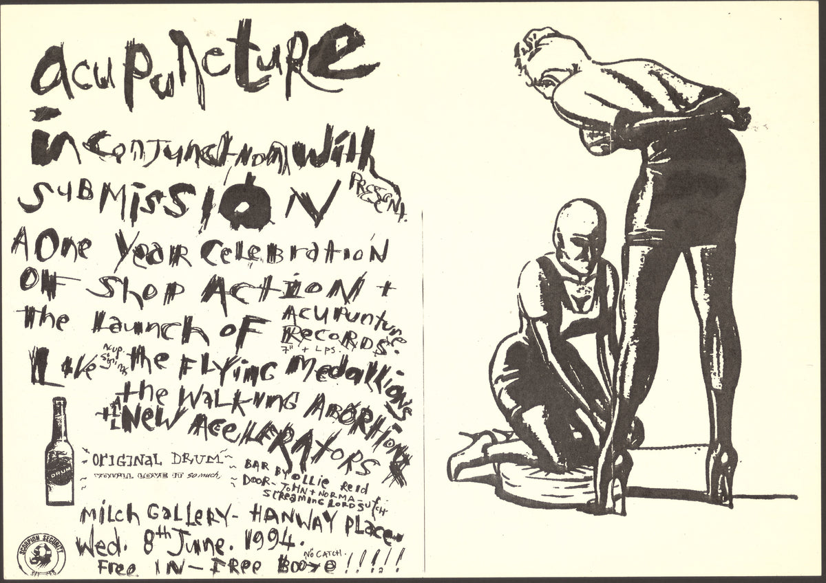 Acupuncture’s illustrated anniversary and record-launch flyer from June 1994.